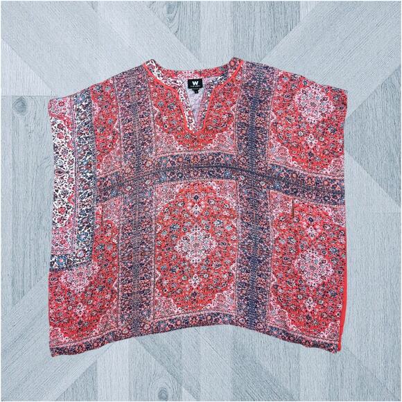 W By Worth Kimono Top Women's Small Red Multicolor Floral Casual Popover Shirt - Picture 5 of 9